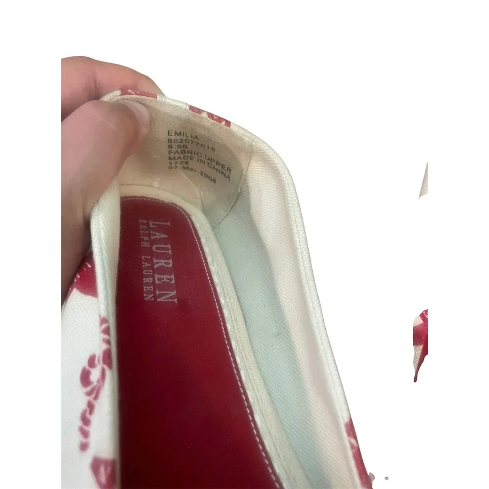 Lauren Ralph Lauren Emilia Ballet Flats Nautical‎ Rope Bow White Pink 8.5